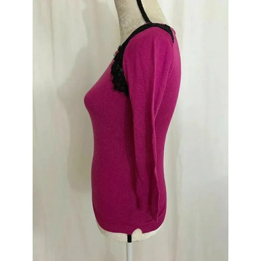 Topshop Womens Pink Black Lace Long Sleeve Top Sweater 2 Xs